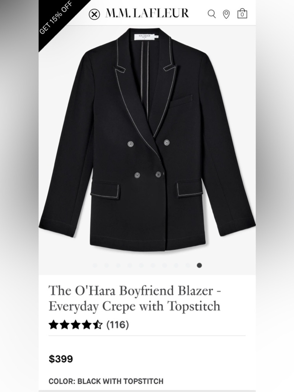 MM Lafleur Black Boyfriend Blazer with Topstitch